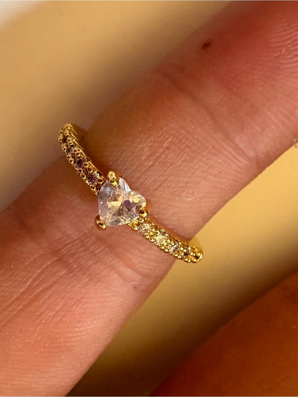 Gold Heart Stone Ring with Pavé Band